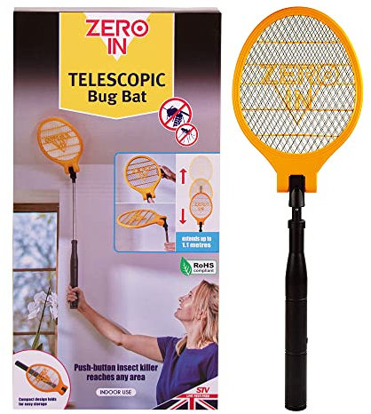 Zero In Telescopic Bug Bat Swatter Battery Powered Compactable, Foldable, Adjustable up to 1 Metre Length Kills Flying Insects on Contact, Suitable for Indoor and Outdoor Use