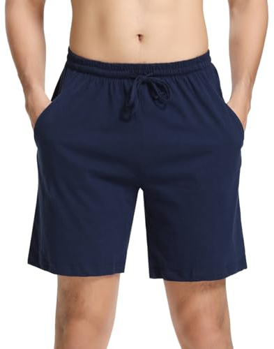 Aseniza Pantaloncini da Uomo Corti in Cotone, Casual Estivi Con Coulisse e Tasche, Bermuda Sportivi, Blu, XL