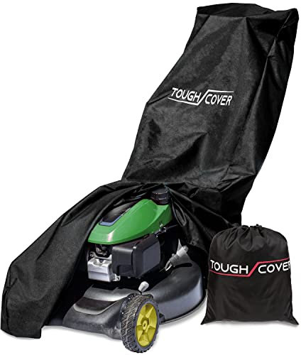 Tough Cover Extreme Conditions Lawn Mower Cover. Certified Waterproof 600D Marine Grade Fabric. Universal Fit Push Mower Cover. Protects against Water, UV, Dust, Dirt, Wind for Outdoor Protection