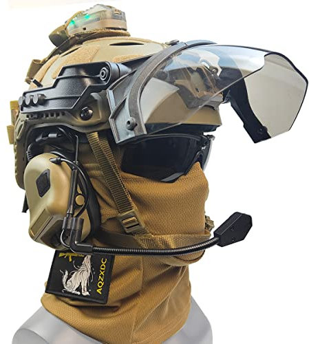 AQzxdc Écouteurs Anti-Bruit, avec Casque Airsoft, Visière, Lunettes, Lampe De Poche Et Feu Clignotant, pour Le Paintball, Le Tir, Le BBS, Le CQB Et La Chasse,Beige