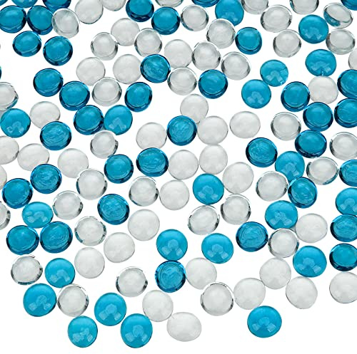 Hisredsun 290 ciottoli in vetro trasparente e blu mare, 1,35 kg, perline piatte in marmo, pietre riempitive per vasi, pietre decorative in vetro per acquari, vasi di fiori, paesaggistica