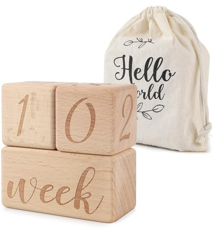 DBREAKS Baby Milestone Holzbauklötze Schwangerschaft Meilenstein Bausteine | Holzbauklötze für Babywachstum und Schwangerschaft, Fotografie-Zubehör, glatte Oberfläche, mit Stofftasche