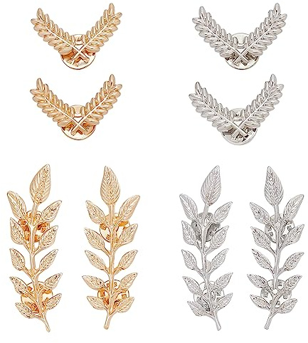 FINGERINSPIRE 8 Stück Weizenblatt Anzugclip Elegante Doppelblättrige Weizen Kragennadel Brosche Gold Silber Anzugskragen Brosche Herren Anzugsbroschen DIY Brustnadel Für Anzüge Jacken Kleidung Kleid