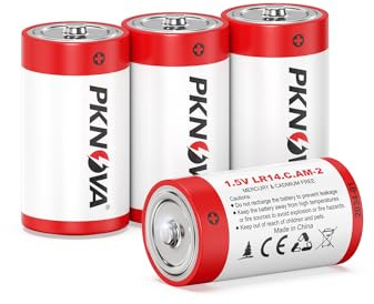 PKNOVA C Batteries 4 Pack, 1.5v LR14, Long-Lasting Alkaline Batteries for Household and Office Devices