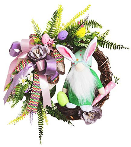 TianWlio Osterkranz mit Hase Osterhase Kranz Osterdeko Osterhasen Kranz für Haustür mit Blumen und Eiern Ostern Willkommens Kranz Deko zum Aufhängen Türkranz