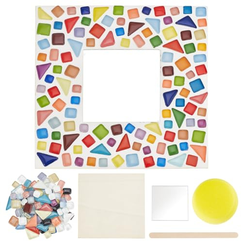 WEBEEDY Quadratisches Mosaik-Spiegel-Set Mosaik-Bastelsets DIY-Spiegelset Blumenspiegel-Mosaikset Kreative Keramik-Mosaikfliesen Für DIY-Spiegel-Zubehör