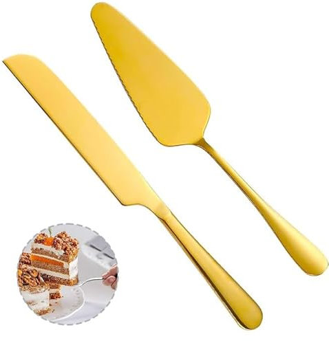 Ruikcoll Hochzeits tortenmesser und Server Set, Tortenheber, Tortenmesser,Edelstahl Kuchenheber & Tortenheber für die Hochzeit beinhalten Tortenausstecher und Tortenheber(2 Stück,Gold)