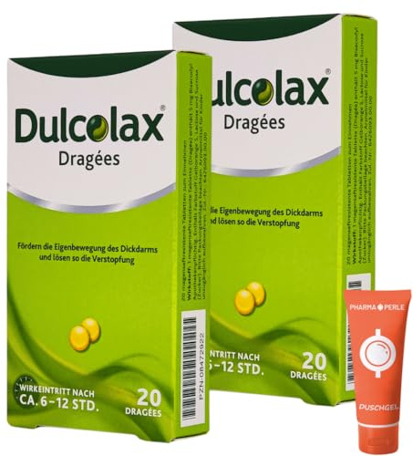 DulcoLax 2 x 20 Dragees Abführmittel Abführtabletten bei Verstopfung mit Bisacodyl I zur erleichterten Darmentleerung I bei Obstipation I im Sparset mit Pharma Perle give-away …