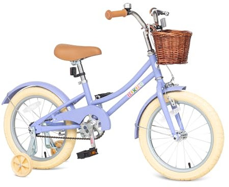 Retro design flickcykel med korg för 3-13 år gamla barn, 35 45 45 cm barncykel för flickor med träningshjul, 50 cm med ställ men inga träningshjul, flera färger