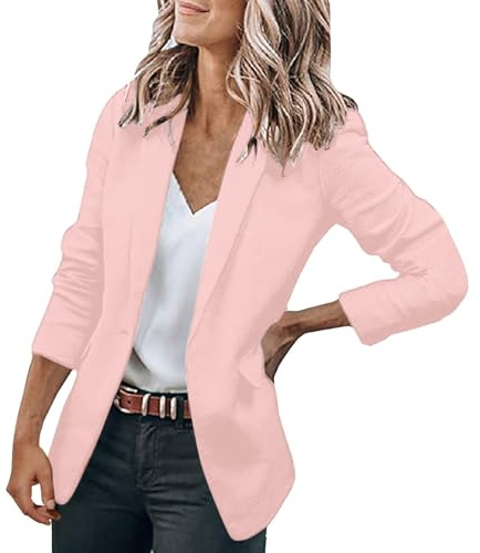 IQYU Blazer dam sportig lång svart kappa elegant kofta affärskostym mode jacka öppen front kostymjacka långärmad enfärgad revers sommarjacka lätt vår motorcykeljacka, ROSA, 4XL