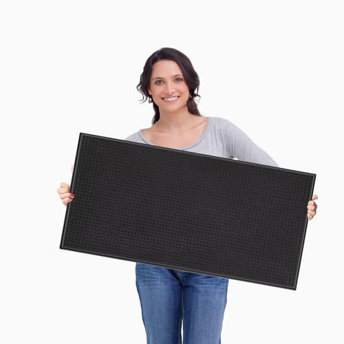 Large Rubber Bar Mat 24x12 1cm Thick, Durable Non-Slip Bar Mats for Bartending, Spill Mats for Counter Top，Kitchen, Coffee Bar, Restaurant, Dish Drying Mat, Glass Drying Mat, 1 Pack Black