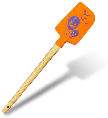 Zenker Spatola Leccapentole da cucina con decorazione Halloween, materiale parte funzionale in silicone e manico ergonomico in legno, dimensioni 28 x 6 cm