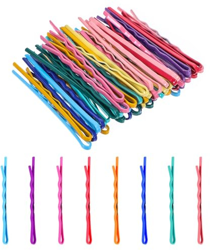AOZUO Färgglada Bobby Pins, 50 st 5,5 cm mini hårnålar metall hårklämmor hårnålar hårspännen tillbehör för kvinnor flickor bullar långt rakt lockigt hår olika frisyrer (vågig stil)