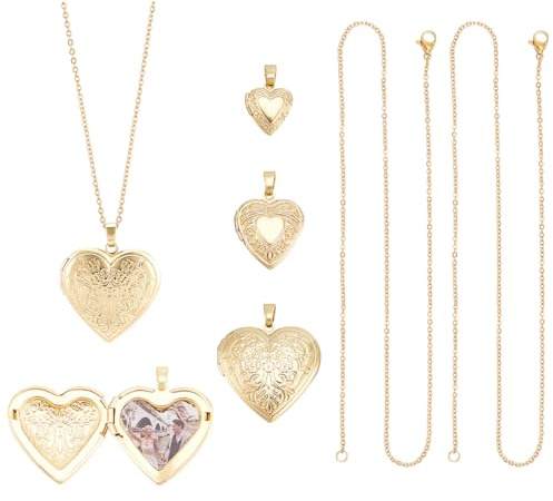 UNICRAFTALE 3 Set Herz Fotorahmen Anhänger Goldener Medaillon Anhänger 3 Stile Medaillon Anhänger Foto Erinnerungshalskette Blumenstrauß Bild Anhänger Für Hochzeits Schmuckherstellungs Sets
