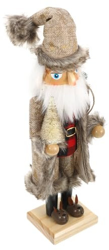 CAXUSD Wooden Christmas Nutcracker Santa Claus Decoration 38cm Gray Cotton Linen Coat Traditional Xmas Table Centerpiece Christmas Party Favor Craft Statue