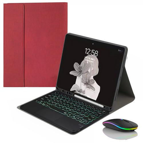 JZCZMCE Funda con Teclado para iPad Pro 12.9 Pulgadas 2017/2015 (Modelo Antiguo, 1ª y 2ª Gen), Contiene Ñ, Teclado Inalámbrico Retroiluminado Magnético Extraíble con Ratón,Rojo