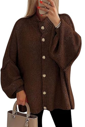 shownicer Gilet Femme Cardigan Manches Longues Pull Tricoté Chic et Elégant avec Boutons à Ouvert sur Le Devant Décontracté Manteau Mode Gilets A Marron M