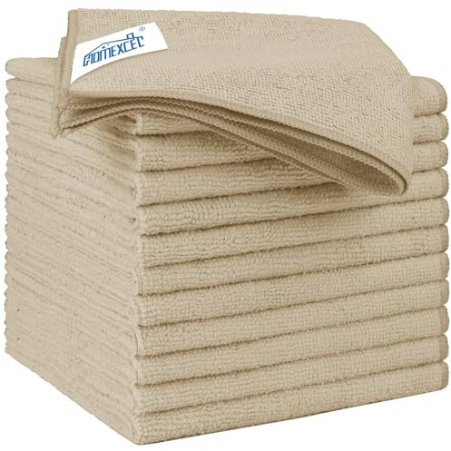 HOMEXCEL Braun Mikrofasertücher 12 Stück, Wiederverwendbare Küchen-Mikrofaser-Reinigungstücher, Lappen Putztücher Geschirrtücher, Fusselfreie Waschbare für Zuhause, Fenster, Auto 32 x 32 cm