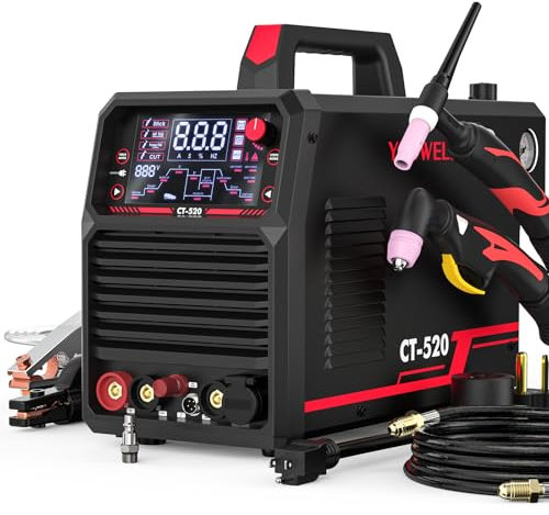 YESWELDER CT-520 Welder & Plasma Cutter, 5-in-1 Cut/HF TIG/Pulse TIG/Spot Welding/Stick, 200A TIG and Stick & 50A Plasma Cutting, 110/220V Dual Voltage Multifunctional Welding Machine