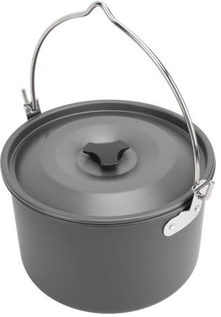 Fdit Olla Colgante para Acampar de Gran Capacidad, Utensilios de Cocina Ligeros de Aleación de Aluminio para Picnic con Olla para Asar Sopa y Guiso