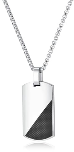 GAVU Collier Plaque Militaire Homme, Pendentif Rectangulaire, Collier Homme Acier Inoxydable, 60cm