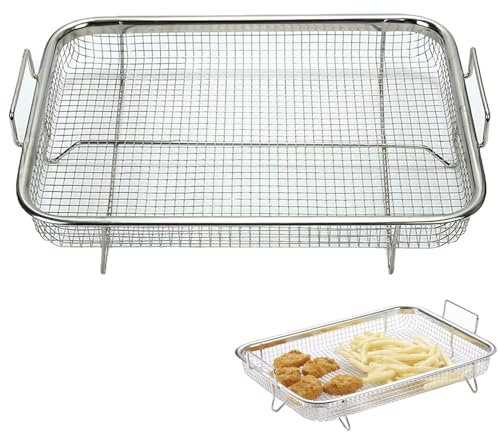 Cestino Barbecue, Vassoio Griglia Cestino da Forno, Griglia Multifunzione in Acciaio Inox, Cestello Griglia Rete da Esterno, per Grigliare e Raffreddare,Caricare Frutta e Verdura, 44,5 x 30,5 x 5,5 cm