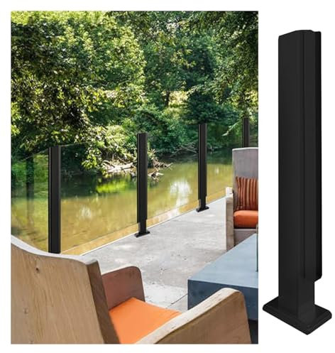 Poteau de balustre en verre noir pour terrasse, balcon, terrasse, intérieur et extérieur, garde-corps en verre, pince de serrage de 69,8 cm