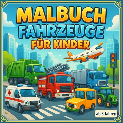 Malbuch Fahrzeuge für Kinder: verschiedene Transportmittel und Fahrzeuge zum Ausmalen – Autos, Züge, Flugzeuge und Schiffe: Geschenk für einen Jungen