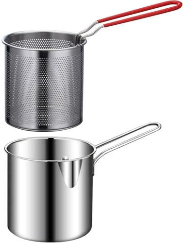 Vocdikficy Olla para Freír Olla con Cesta Freidora de Acero Inoxidable para Freír Pescado, Camarones, Pollo y Patatas Fritas