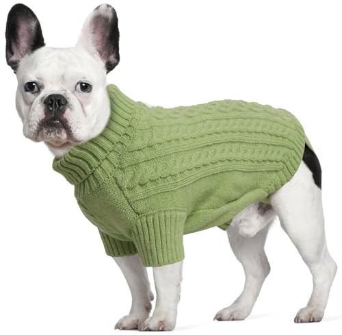LiebeDD Hundepulli - Kuschelig Hundepullover Mittelgroße Hunde mit Geschirrloch und Beinschlaufe, Rollkragen Strick Pullover Hund Pullis für Französische Bulldogge Dackel, Dog Sweater (Gras‌ Grün L)