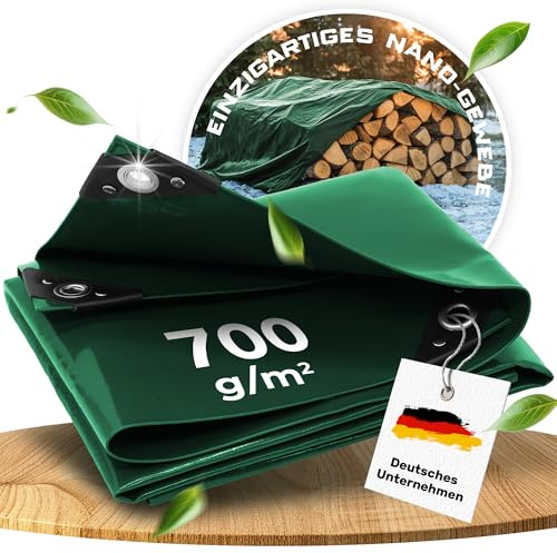 Premium Abdeckplane wasserdicht, Extrem Reißfest, Langlebig, UV-Beständig, patentierter Schutz - 5 Jahre Garantie - Plane mit Ösen, Gewebeplane, Boote, Gartenmöbel, Holz (700 g/m², 150x600cm)