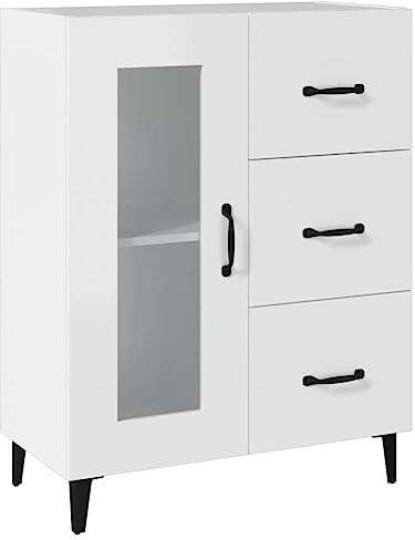 ULUYYUC Buffet Cucina Mobiletto da Esterno Mobile Basso Soggiorno Armadietto Salvaspazio - Credenza Bianca 69,5x34x90 cm in Legno Multistrato per Salotto Corridoio Camera Da Letto Bagno