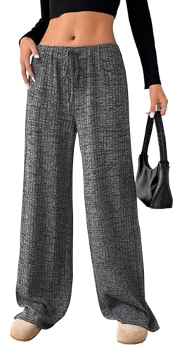 Akiooue Striped Trousers Women, Ladies Elasticated Waist Wide Leg Trousers Women's Holiday Striped Loose Fit Lounge Joggers Black Pants for Women