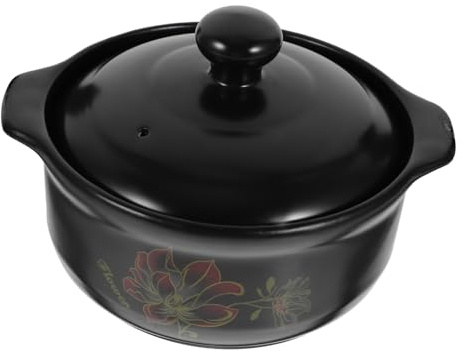 ROMISBABA Cazuela De Barro Para Cocinar 1.6l Para 1-2 Personas Cerámica Gruesa Resistente Al Fuego Para Sopa De Pollo Estofado Uso Doméstico Tapa