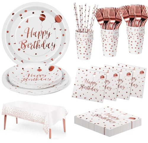 Nkaiso 121 Pcs Rose Or Vaisselle Anniversaire -20 invités