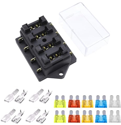 GZGXKJ 4 Voies Porte Fusible 12V 24V 32V Standard Boîte à Fusibles avec 10 Fusible à Lame Libre (5A 10A 15A 20A 25A) Imperméable Boite Fusibles pour Automobileb Camion Bateau Camping-Car