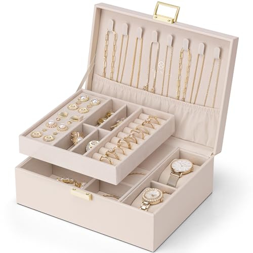 VLANDO Jewellery Box, 2-Layer Jewellery Organiser with Watch Pillow