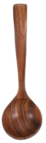 BETOOKY Cucharón Grande de Madera de Acacia con Gancho Trasero, Cuchara Sopera de Mango Largo 24x7 Cm para Cocinar, Servir Sopas y Gachas, Utensilio Resistente al Calor para Cocina