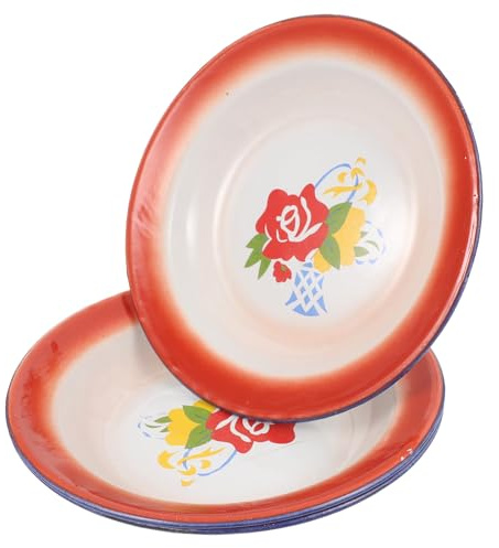 Lurrose Lot de 3 Plateaux de Service Vintage en Fer Émaillé 20 Cm Assiettes à Vapeur Épaisses Style Chinois Vaisselle Rétro pour Apéritif et Plats pour Table et Style