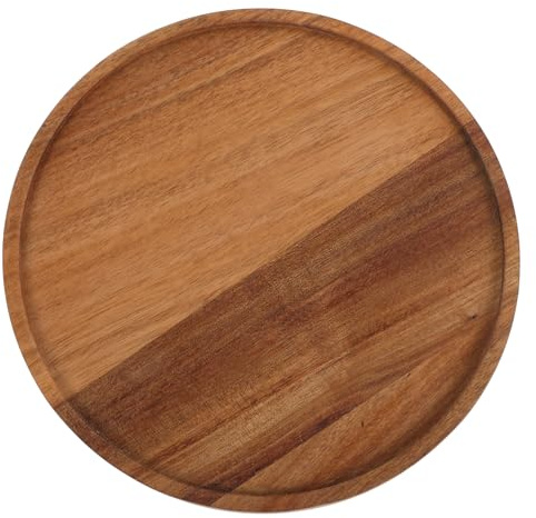 DOITOOL Bandeja Giratoria de Madera de Acacia Redonda para Servir Café y Pasteles Diseño Vintage, Adecuado para Mesa de Cocina y Uso Multifuncional
