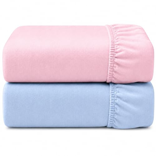 Dudu N Girlie Cot Bed Fitted Sheets, Toddler Bedding, Pink & Blue | 140x70cm Fit, Cotton Jersey Fabric, Soft Touch, Nursery Essential
