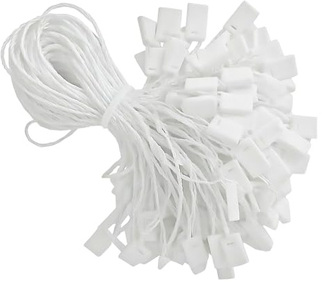 Weddecor 100 st vit nylonsträng hängande taggar 18 cm (7 tum) långa med fyrkantiga snäpplås pin ögla fästelement för etiketter, kläder, bagage, produkter, smycken