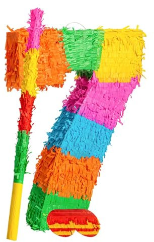 Fax Potato Number 7 Cardboard Pinata, Stick and Blindfold Set - Fill Your Own Kids Large Party Accessory Decoration - W35cm x D7.5cm x H50cm