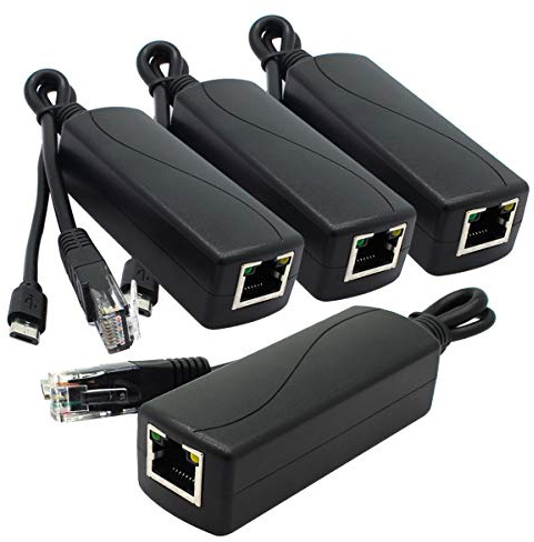 ANVISION 4er Pack Gigabit PoE Splitter, 48 V auf 5 V 2,4 A Micro-USB-Ethernet-Adapter, kompatibel mit Raspberry Pi 3B +, IP-Kamera und mehr