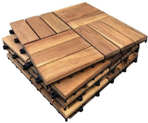 CLICK-DECK 12 Slat HARDWOOD Decking Tiles - Patio, Balcony, Roof Terrace, Hot Tub, Deck Tiles Flooring Decking Cheap Prices for Large Quantities (144x Hardwood Tiles)
