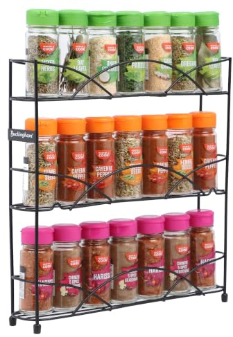 Buckingham 3-Tier Spice & Herb Rack Free Standing Jar Holder Organiser Black Metal Kitchen Storage 33 cm