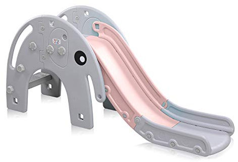 Baby Vivo Kinder Rutsche Kinder Rutsche Gartenrutsche Kleinkinderrutsche Kunststoff Elefant abgerundete Ecken & Kanten für Indoor & Outdoor in Pink/Grau