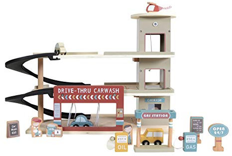 Tiamo Little Dutch 4491 Holz Auto Parkgarage Tankstelle Waschanlage