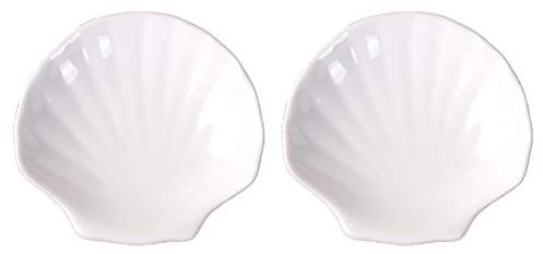 DOITOOL 2 Pièces Assiette à Salade De Coquillages Assiette En Céramique Plats De Service Créatifs Assiettes En Poterie Plats Blancs Plat à Trempette En Porcelaine Fruit Sec Rond Coquille