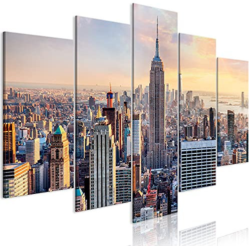 murando - Cuadro de cristal acrílico New York 200x100 cm Impresión de 5 Piezas Pintura sobre Vidrio Imagen Gráfica Decoracion de Pared Ciudad NY panorama d-B-0255-k-m